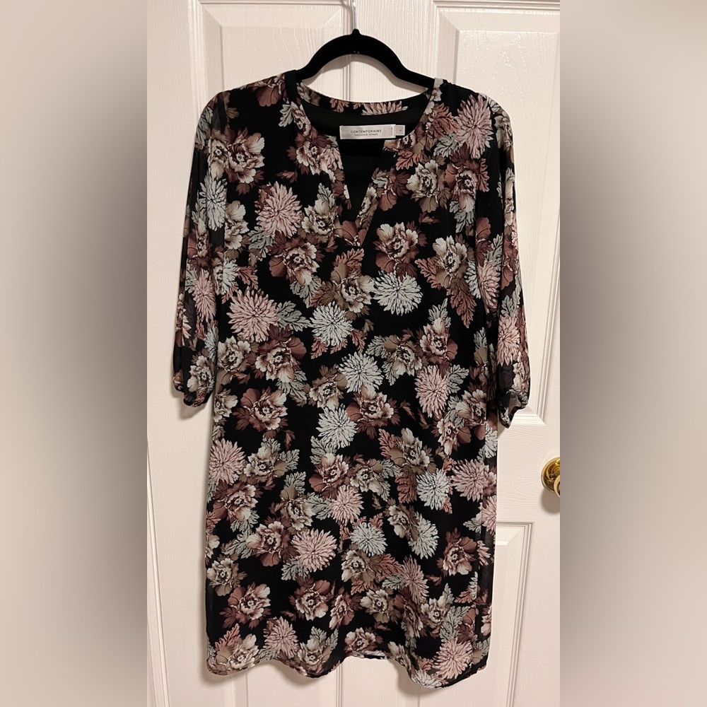 Simons Black Floral Long Sleeve Dress